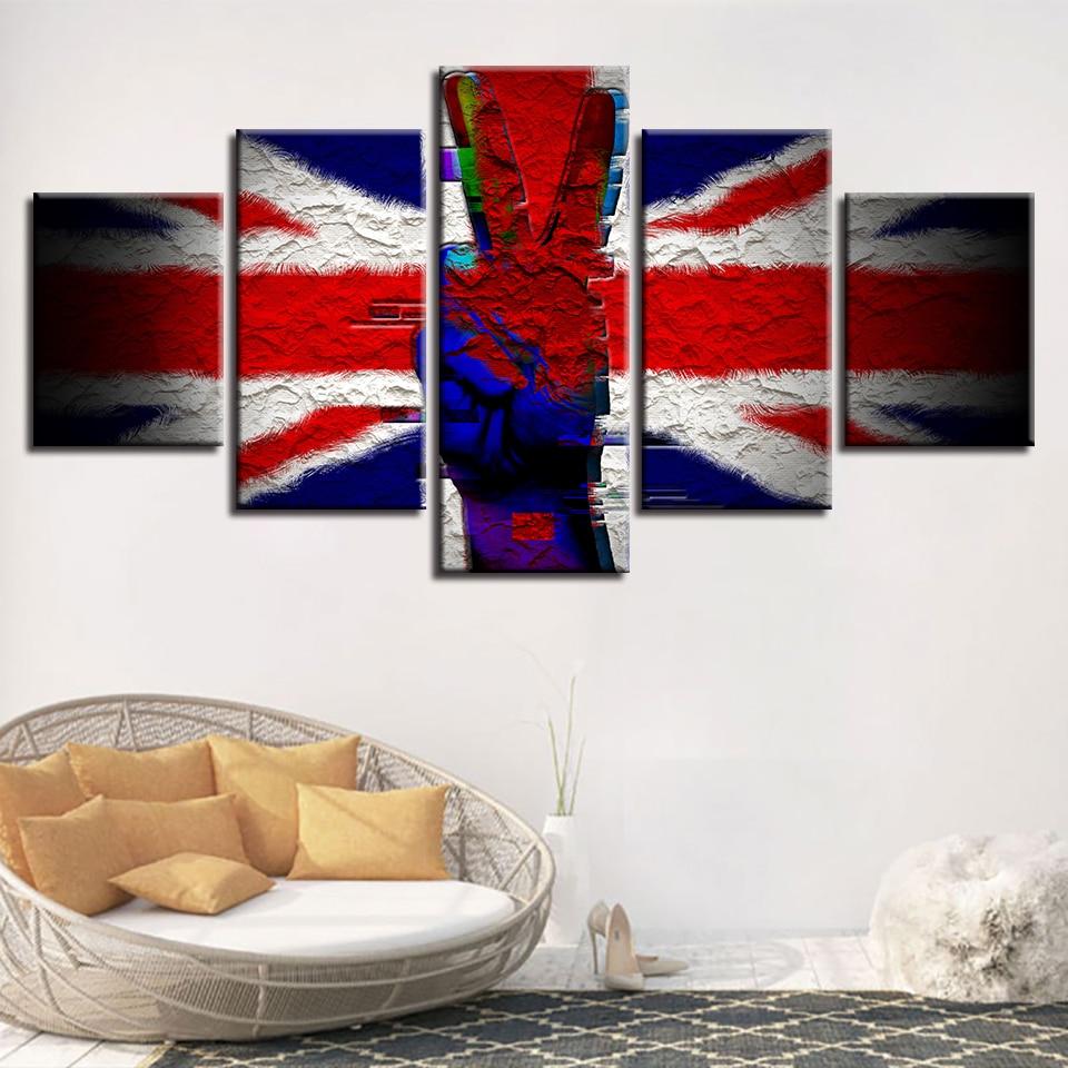 British Flag And Victory Scissors Hand - Abstract 5 Panel Canvas Art Wall Decor British Flag And Victory Scissors Hand - Abstract 5 Panel Canvas Art Wall Decor