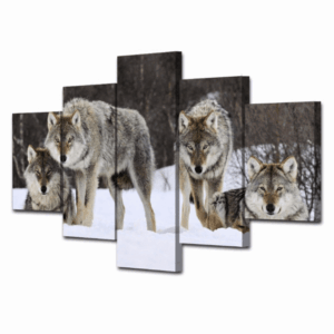 Broken Ice Wolf Pack - Animal 5 Panel Canvas Art Wall Decor