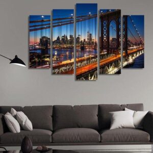 Brooklyn Bridge 02 - Nature 5 Panel Canvas Art Wall Decor