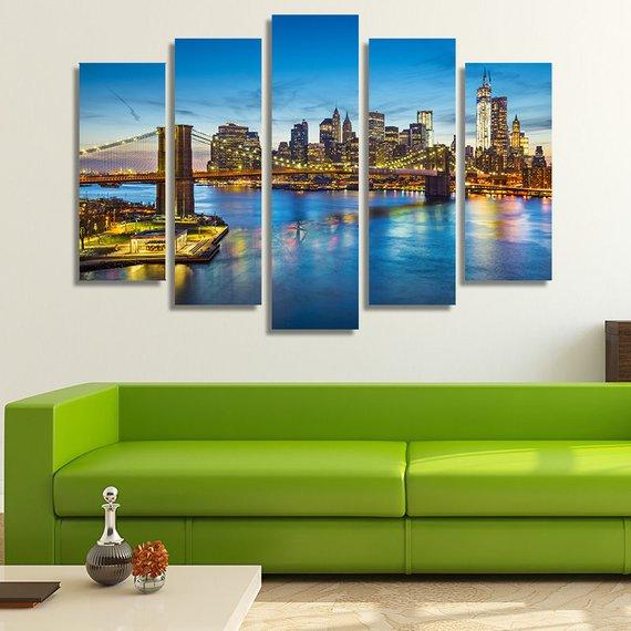 Brooklyn Bridge 04 - Nature 5 Panel Canvas Art Wall Decor Brooklyn Bridge 04 - Nature 5 Panel Canvas Art Wall Decor
