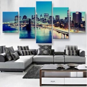 Brooklyn Bridge 1 - Nature 5 Panel Canvas Art Wall Decor