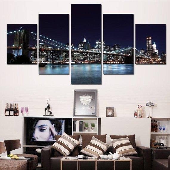 Brooklyn Bridge 3 - Nature 5 Panel Canvas Art Wall Decor Brooklyn Bridge 3 - Nature 5 Panel Canvas Art Wall Decor