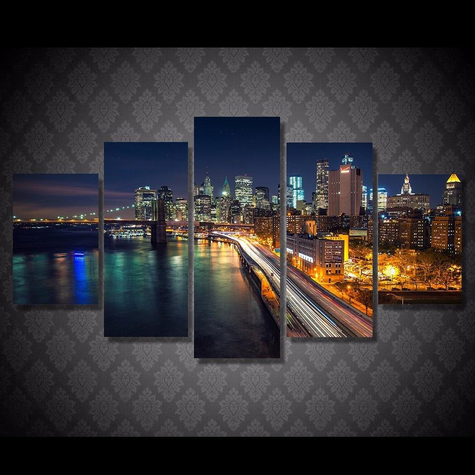 Brooklyn Bridge East River 01 - Nature 5 Panel Canvas Art Wall Decor Brooklyn Bridge East River 01 - Nature 5 Panel Canvas Art Wall Decor