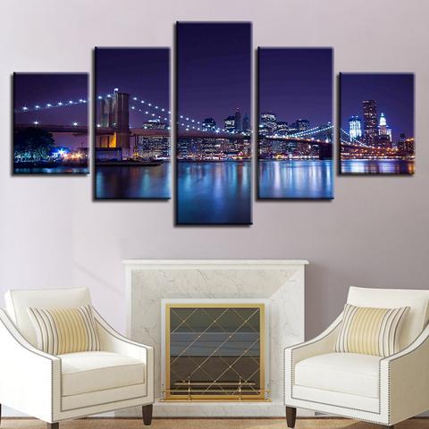 Brooklyn Bridge Glow - Nature 5 Panel Canvas Art Wall Decor Brooklyn Bridge Glow - Nature 5 Panel Canvas Art Wall Decor