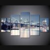 Brooklyn Bridge New York At Night - Nature 5 Panel Canvas Art Wall Decor