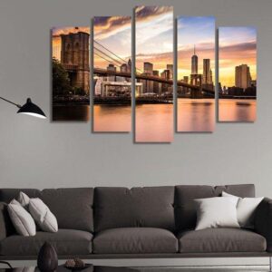 Brooklyn Bridge Viewed From Brooklyn Bridge Park - Nature 5 Panel Canvas Art Wall Decor