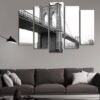Brooklyn Bridge With Foggy New York City - Nature 5 Panel Canvas Art Wall Decor