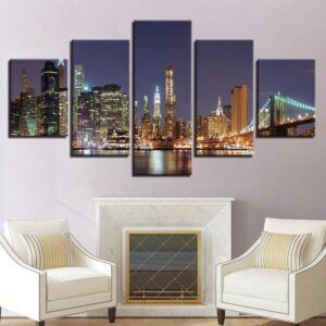 Brooklyn By Night - Nature 5 Panel Canvas Art Wall Decor