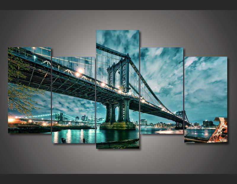 Brooklyn Manhattan Bridge - Nature 5 Panel Canvas Art Wall Decor Brooklyn Manhattan Bridge - Nature 5 Panel Canvas Art Wall Decor