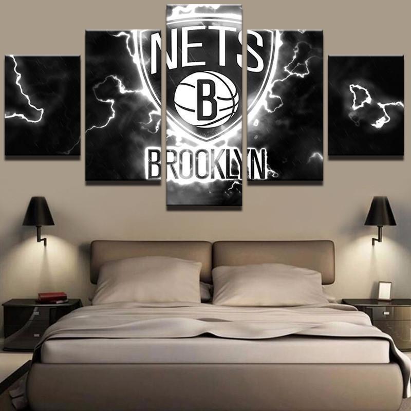 Brooklyn Nets NBA Basketball - 5 Panel Canvas Art Wall Decor Brooklyn Nets NBA Basketball - 5 Panel Canvas Art Wall Decor