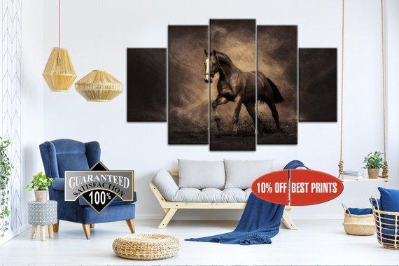 Brown Horse 1 - Animal 5 Panel Canvas Art Wall Decor Brown Horse 1 - Animal 5 Panel Canvas Art Wall Decor