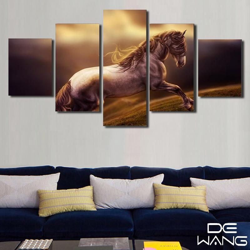 Brown Horse - Animal 5 Panel Canvas Art Wall Decor Brown Horse - Animal 5 Panel Canvas Art Wall Decor