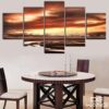 Brown Sky At Sunset - Nature 5 Panel Canvas Art Wall Decor