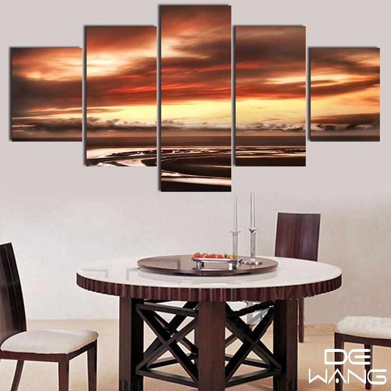 Brown Sky At Sunset - Nature 5 Panel Canvas Art Wall Decor Brown Sky At Sunset - Nature 5 Panel Canvas Art Wall Decor