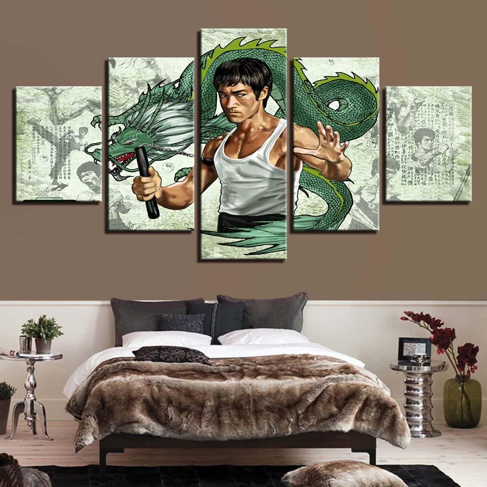 Bruce Lee Holding The Dragon - Anime 5 Panel Canvas Art Wall Decor Bruce Lee Holding The Dragon - Anime 5 Panel Canvas Art Wall Decor