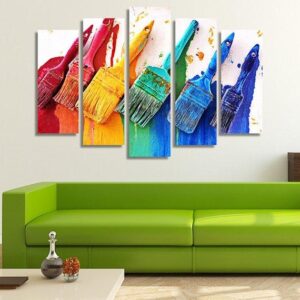 Brush Color Paint - Abstract 5 Panel Canvas Art Wall Decor