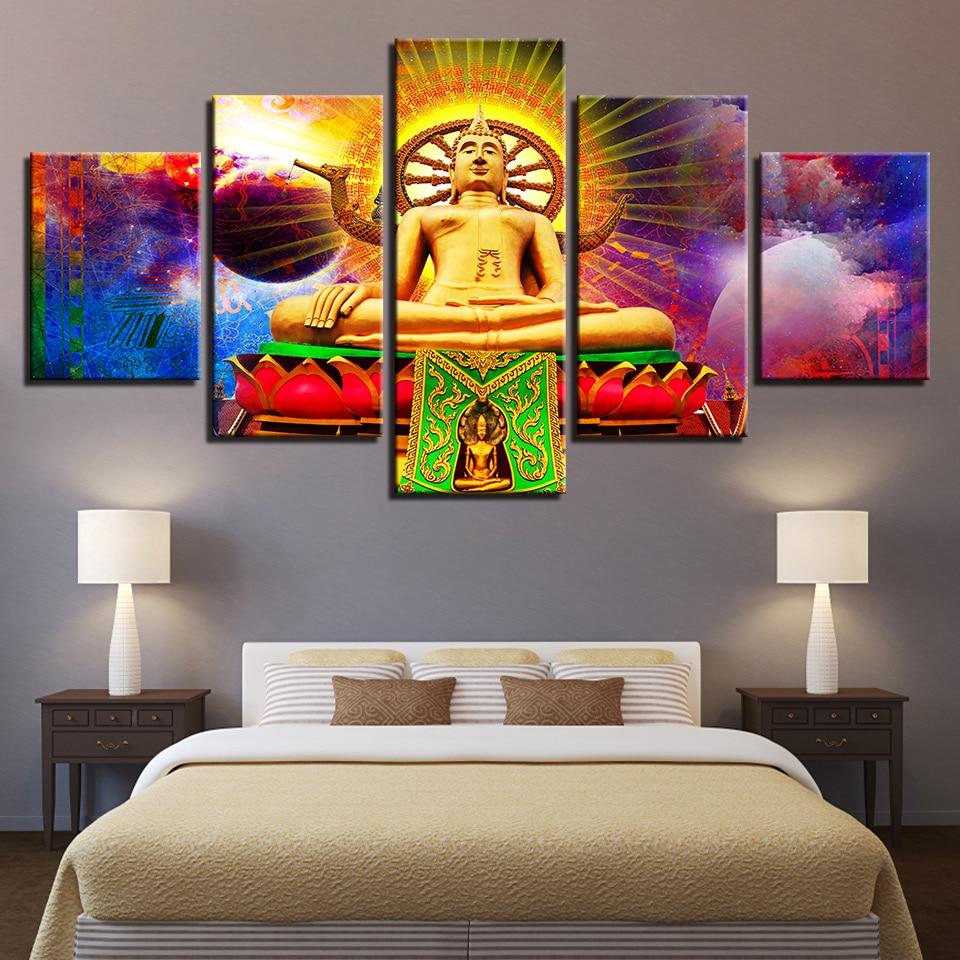 Buddha And Abstract Planets - Religion 5 Panel Canvas Art Wall Decor Buddha And Abstract Planets - Religion 5 Panel Canvas Art Wall Decor
