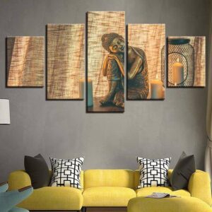Buddha And Candle - Religion 5 Panel Canvas Art Wall Decor