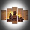 Buddha At Sunset Sunrise - Religion 5 Panel Canvas Art Wall Decor