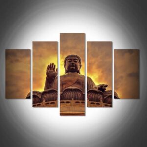 Buddha At Sunset Sunrise - Religion 5 Panel Canvas Art Wall Decor