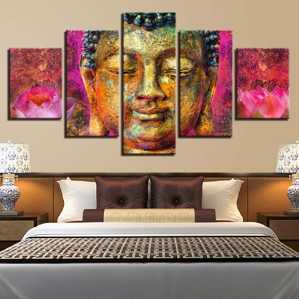 Buddha Bedside Background - Religion 5 Panel Canvas Art Wall Decor Buddha Bedside Background - Religion 5 Panel Canvas Art Wall Decor