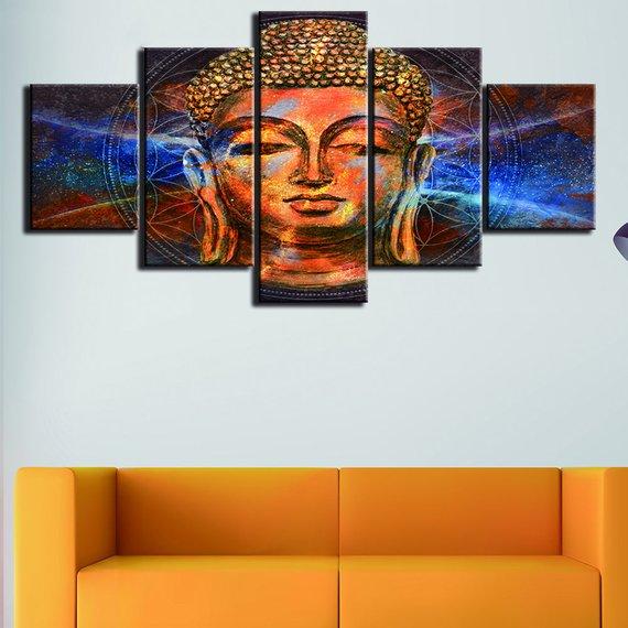 Buddha Blue Background - Religion 5 Panel Canvas Art Wall Decor Buddha Blue Background - Religion 5 Panel Canvas Art Wall Decor