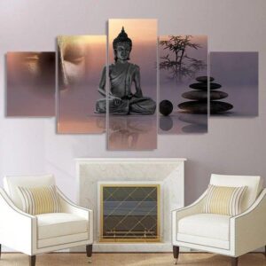 Buddha Buddhism Relaxing - Religion 5 Panel Canvas Art Wall Decor