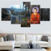 Buddha By The Lake - Religion 5 Panel Canvas Art Wall Decor