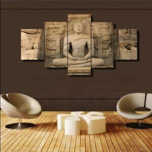 Buddha Carved From Stone - Religion 5 Panel Canvas Art Wall Decor