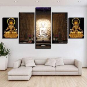 Buddha Compassion - Religion 5 Panel Canvas Art Wall Decor
