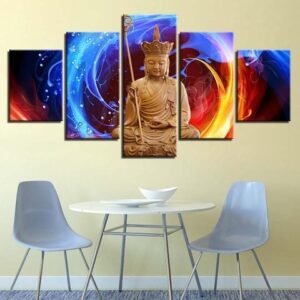 Buddha Fire & Water - Religion 5 Panel Canvas Art Wall Decor