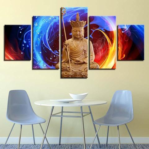 Buddha Fire & Water - Religion 5 Panel Canvas Art Wall Decor Buddha Fire & Water - Religion 5 Panel Canvas Art Wall Decor