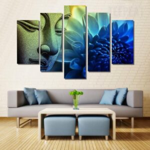 Buddha Flower Cuadros - Religion 5 Panel Canvas Art Wall Decor