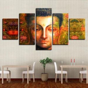 Buddha Flowers - Religion 5 Panel Canvas Art Wall Decor