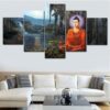 Buddha Lake Tusita Heaven - Religion 5 Panel Canvas Art Wall Decor