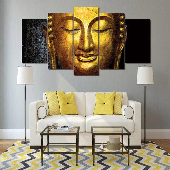 Buddha Large 3 - Religion 5 Panel Canvas Art Wall Decor Buddha Large 3 - Religion 5 Panel Canvas Art Wall Decor