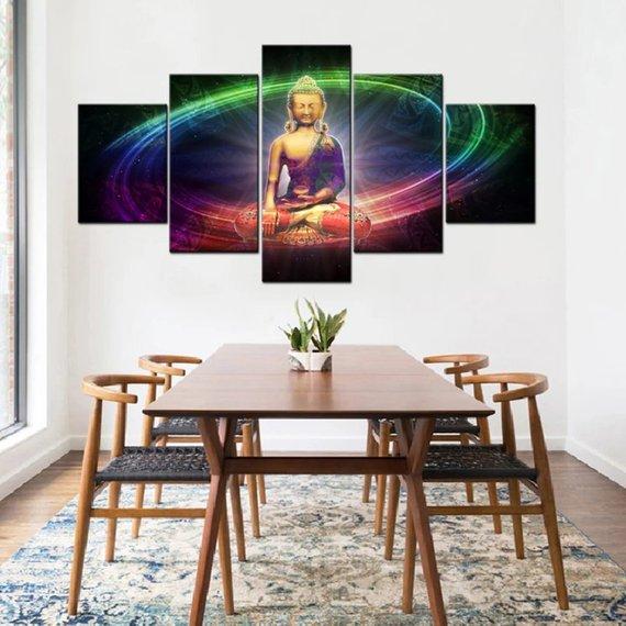 Buddha Large 5 - Religion 5 Panel Canvas Art Wall Decor Buddha Large 5 - Religion 5 Panel Canvas Art Wall Decor