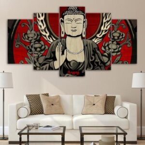 Buddha Rwb - Religion 5 Panel Canvas Art Wall Decor