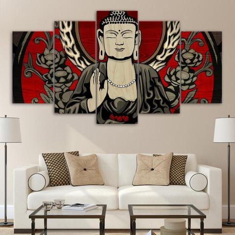 Buddha Rwb - Religion 5 Panel Canvas Art Wall Decor Buddha Rwb - Religion 5 Panel Canvas Art Wall Decor