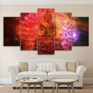 Buddha Split 5 - Religion 5 Panel Canvas Art Wall Decor