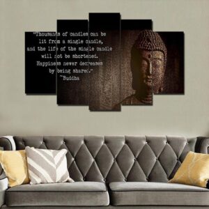Buddha “Spread Happiness” - Religion 5 Panel Canvas Art Wall Decor