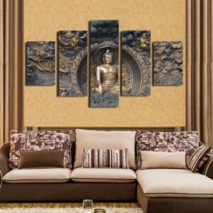 Buddha Statue 3 - Religion 5 Panel Canvas Art Wall Decor