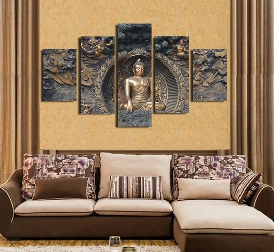 Buddha Statue 3 - Religion 5 Panel Canvas Art Wall Decor Buddha Statue 3 - Religion 5 Panel Canvas Art Wall Decor