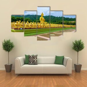 Buddha Statue At Makha Bucha Buddhist Memorial Park - Religion 5 Panel Canvas Art Wall Decor