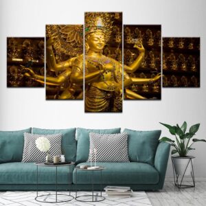 Buddha Statue Buddhism 2 - Religion 5 Panel Canvas Art Wall Decor
