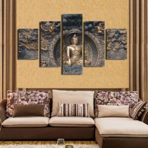 Buddha Statue Buddhism 4 - Religion 5 Panel Canvas Art Wall Decor