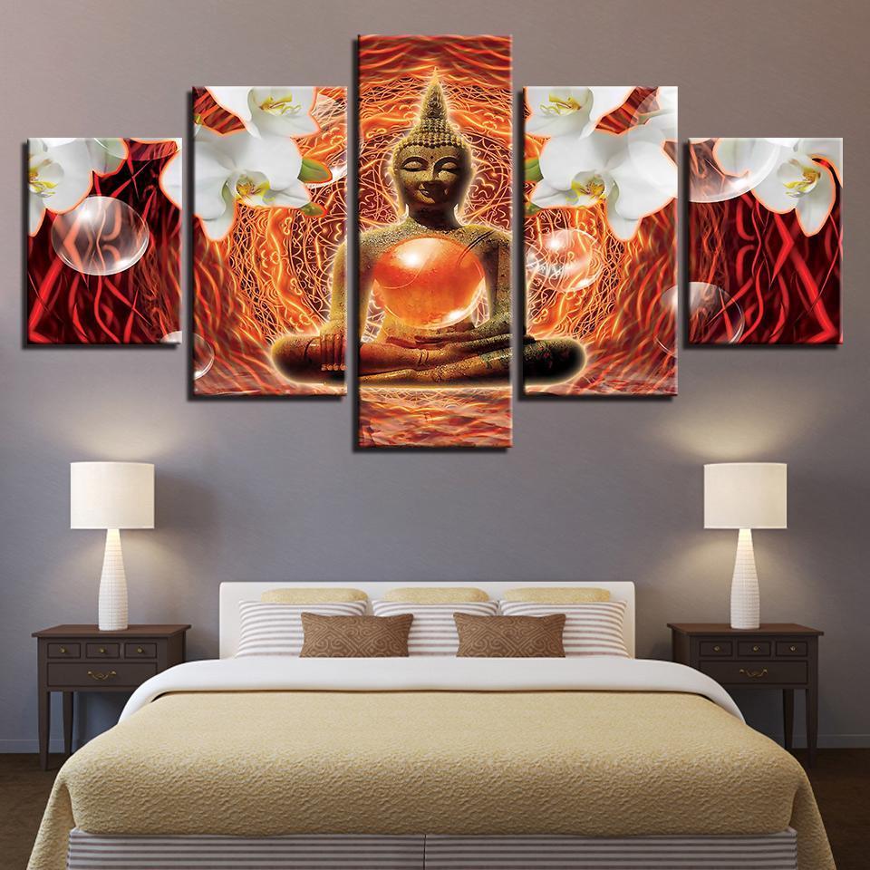 Buddha Statue Moth Orchid Buddhist - Religion 5 Panel Canvas Art Wall Decor Buddha Statue Moth Orchid Buddhist - Religion 5 Panel Canvas Art Wall Decor