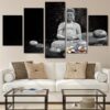 Buddha Stones And Flowers Black And White - Religion 5 Panel Canvas Art Wall Decor