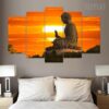 Buddha Sunrise - Religion 5 Panel Canvas Art Wall Decor