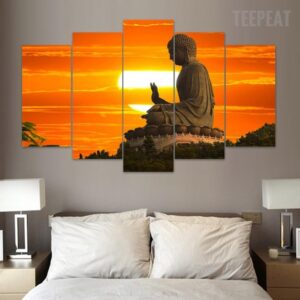 Buddha Sunrise - Religion 5 Panel Canvas Art Wall Decor